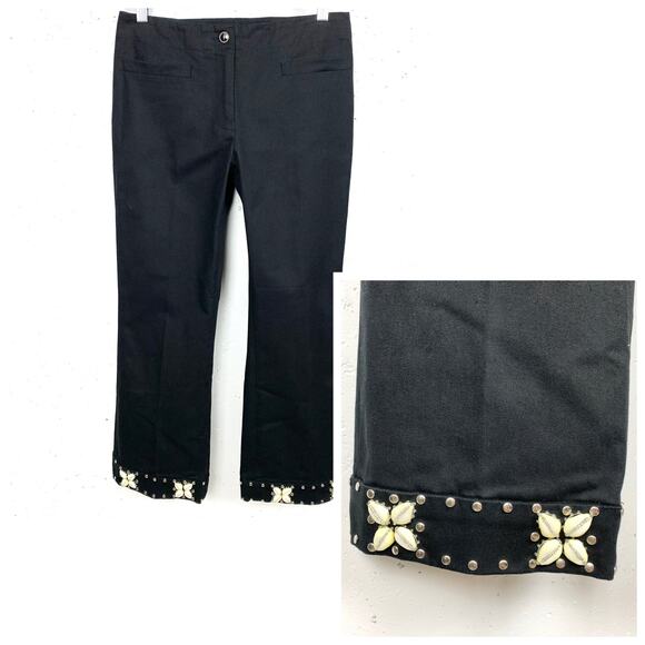 Etcetera Womens Puka Shell Rivet Cuff Cropped Pants Cotton Stretch Black Size 2 - Picture 1 of 10